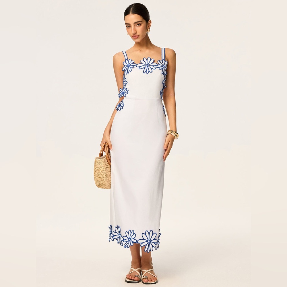 Commense Semi-Sheer Floral Embroidery Back Bow Maxi Dress - Picture 3 of 17